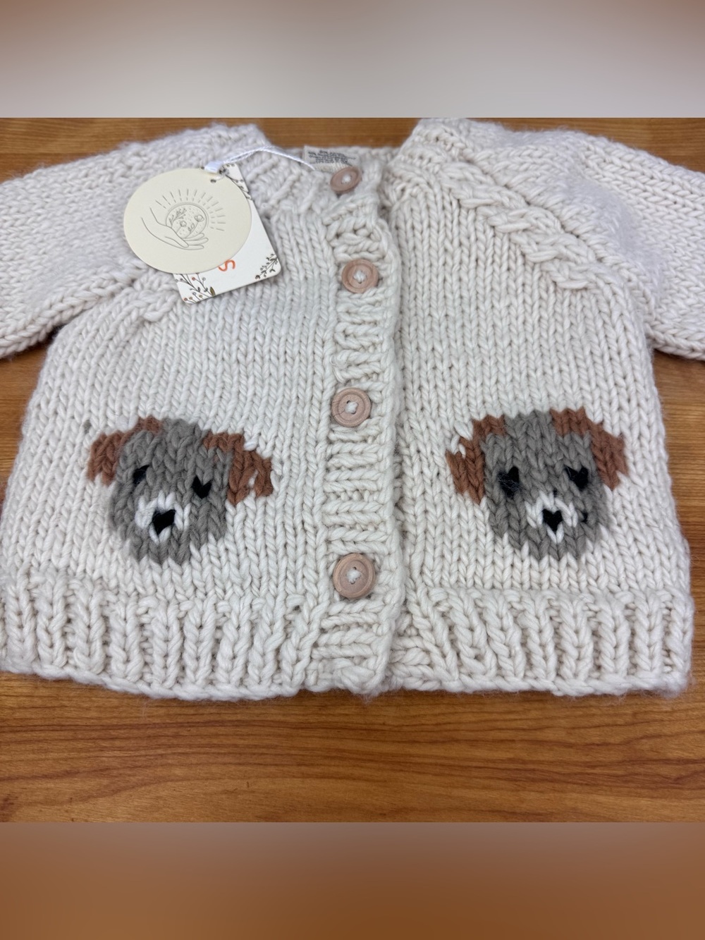NWT Huggalugs Puppy Cardigan Infant Baby Sweater Hand Knit Button Up 12-18m - Picture 2 of 4